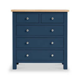 Farro Navy 2 Over 3 Chest Of Drawers Fully Assembled - Painted With Oak Top By Roseland Furniture - thumbnail 3