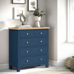 Farro Navy 2 Over 3 Chest Of Drawers Fully Assembled - Painted With Oak Top By Roseland Furniture - thumbnail 2