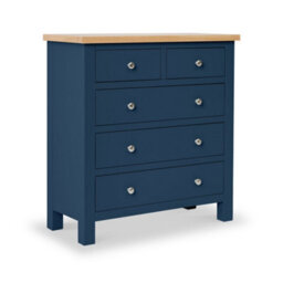 Farro Navy 2 Over 3 Chest Of Drawers Fully Assembled - Painted With Oak Top By Roseland Furniture - thumbnail 1