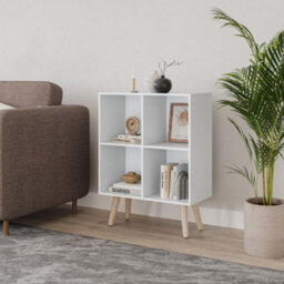 Urbn-Living Urbnliving 80Cm Height 4 Cube White Wooden Bookcase With Pine Scandinavian Style Legs Shelves - thumbnail 2