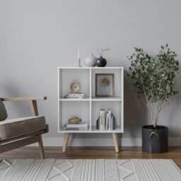 Urbn-Living Urbnliving 80Cm Height 4 Cube White Wooden Bookcase With Pine Scandinavian Style Legs Shelves