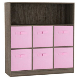 Urbn-Living Urbnliving Height 94Cm Wooden Wide Anthracite Oak 7 Cube Bookcase With Light Pink 6 Drawers Baskets Storage Unit Shelves - thumbnail 1