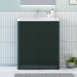 Royal Bathrooms Avenza 700mm Fluted Floor Standing Vanity Unit Deep Moss Green 2 Door Storage Cabinet With Ceramic Basin