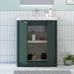 Royal Bathrooms Avenza 700mm Fluted Floor Standing Vanity Unit Deep Moss Green 2 Door Storage Cabinet With Ceramic Basin - thumbnail 3