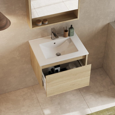 Banyetti Mino 600mm Wall Hung Vanity Unit With Lira Basin - Natural Oak - image 1