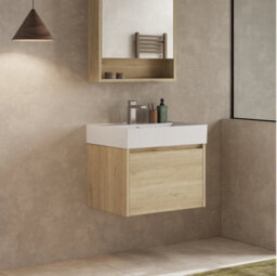 Banyetti Mino 600mm Wall Hung Vanity Unit With Lira Basin - Natural Oak - thumbnail 3