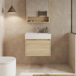Banyetti Mino 600mm Wall Hung Vanity Unit With Lira Basin - Natural Oak - thumbnail 2
