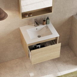 Banyetti Mino 600mm Wall Hung Vanity Unit With Lira Basin - Natural Oak - thumbnail 4