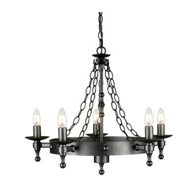 Elegant 5 Bulb Wrought Iron Chandelier With Graphite Finish And Led E14 Bulbs