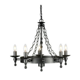 Elegant 5 Bulb Wrought Iron Chandelier With Graphite Finish And Led E14 Bulbs