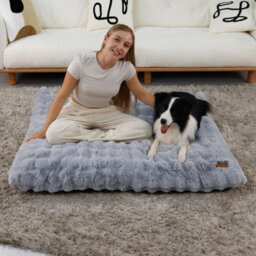 Bingopaw Grey 2Xl Ultra Plush Pet Beds Puppy Mattress, Washable Cover, 120X90X12Cm