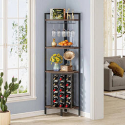 Corner Standing Wine Rack Glass Holder Bottles Glass Home Bar Countertop Storage - thumbnail 6