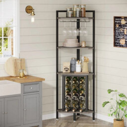 Corner Standing Wine Rack Glass Holder Bottles Glass Home Bar Countertop Storage - thumbnail 5