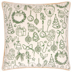 furn. Furn Merry Christmas Embroidered Velvet Polyester Filled Cushion, Ecru/dark Green, 45 X 45 Cm - thumbnail 1