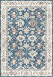 Blue Bordered Floral Rug For Bedroom, & Living Room, 7mm Thick Stain-Resistant Traditional Rug - 160Cm X 230Cm - thumbnail 3