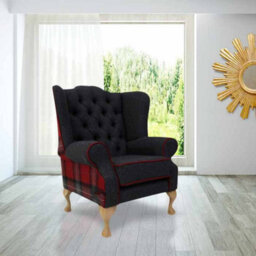 Chesterfield Fireside High Back Wing Chair Skye Red Check Tweed Wool In Mallory Style - thumbnail 4