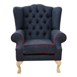 Chesterfield Fireside High Back Wing Chair Skye Red Check Tweed Wool In Mallory Style - thumbnail 2