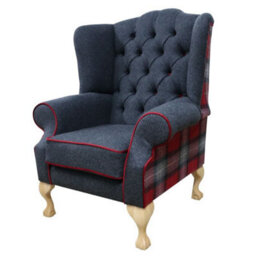 Chesterfield Fireside High Back Wing Chair Skye Red Check Tweed Wool In Mallory Style - thumbnail 3