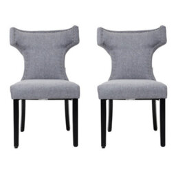 Darphe Modern Linen Dining Chairs Set Of 2 Upholstered Kitchen Chairs With Wooden Legs, Grey - thumbnail 2