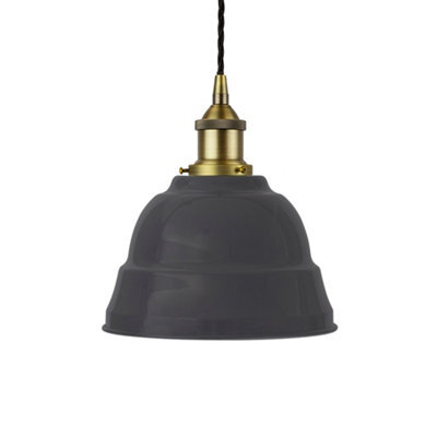 Slate Grey Lincoln Painted Dome Pendant Light With Matt Antique Brass Lamp Holder And Black Twisted Cable - Se Home - image 1