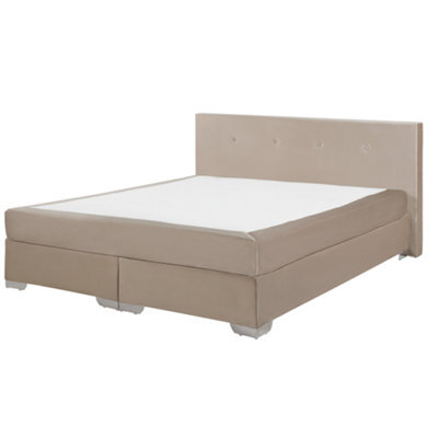 Beliani Divan Bed Velvet Consul 160 X 200 Cm (Eu King Size) Light Beige - image 1