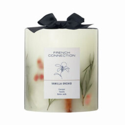 French Connection Vanilla Orchid Real Dried Botanicals Infused Scented Pillar Candle, Vegetable Wax Blend Long-Lasting - thumbnail 1