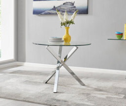 Furniturebox Selina Chrome Round Square Leg Glass Dining Table And 4 White Milan Chairs Set - thumbnail 2