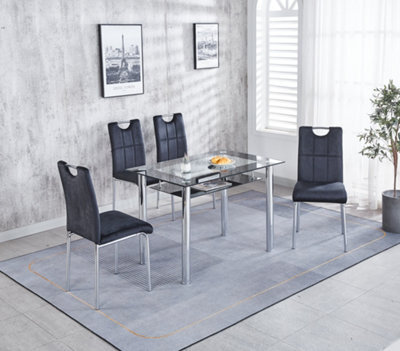 Modernique Compact 120 Cm Black Dining Table With 4 Black Velvet Dining Chairs Set - image 1