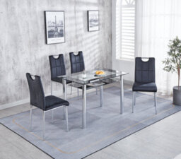 Modernique Compact 120 Cm Black Dining Table With 4 Black Velvet Dining Chairs Set - thumbnail 1