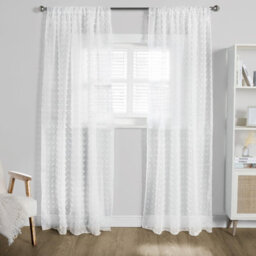 "OHS Textured Voile Net Curtains Pair 2 Window Panels Slot Top Set 55"", White"