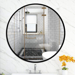 Living And Home Black Round Wall Mounted Bathroom Framed Mirror 60 Cm - thumbnail 2