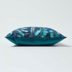Homescapes Navy Tropical Banana Leaf Velvet Cushion 46 X 46 Cm - thumbnail 4