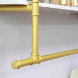 Fativo 2-Tier 116Cm Long Industrial Pipe Clothing Rack Wall Clothes Rail Garment Hanging Rod Display Rack, Gold - thumbnail 4
