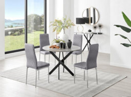 Furniturebox Uk Novara Grey Concrete Effect Black Leg Round Dining Table & 4 Grey Velvet Milan Chairs - thumbnail 1