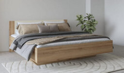 Arte Luxurious Vertina 32 Bed Frame Eu Super King 1840mm X 860mm X 2050mm In Oak & Beige - Spacious Comfort - thumbnail 4