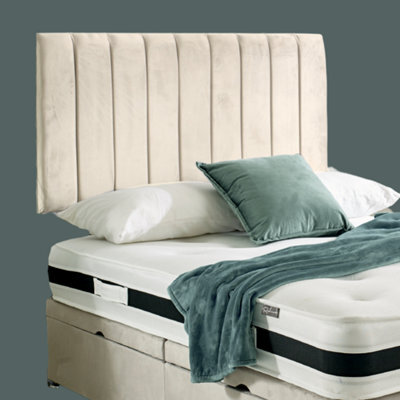 "Urban Textures - Apollo 20"" High Velvet Fabric Upholstered Bed Headboard - Cream" - image 1