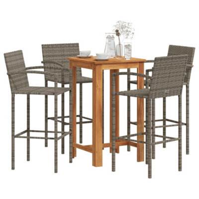 Berkfield 5 Piece Garden Bar Set Grey Solid Wood Acacia And Poly Rattan