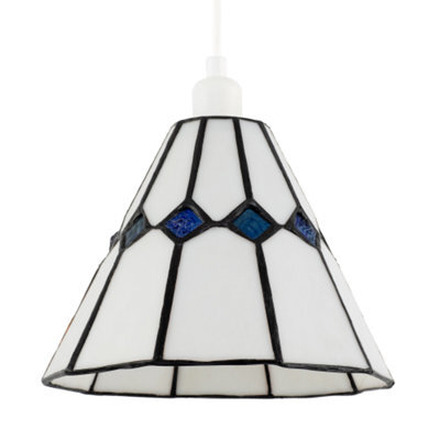 Happy Homewares White Glass Tiffany Pendant Light Shade With Midnight Blue Diamonds - image 1