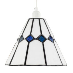 Happy Homewares White Glass Tiffany Pendant Light Shade With Midnight Blue Diamonds - thumbnail 5