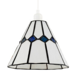 Happy Homewares White Glass Tiffany Pendant Light Shade With Midnight Blue Diamonds - thumbnail 1