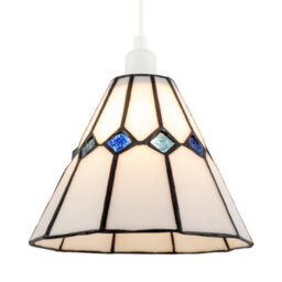 Happy Homewares White Glass Tiffany Pendant Light Shade With Midnight Blue Diamonds - thumbnail 2