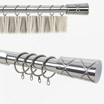 Bedlooms Metal Curtain Pole- (120-210 Cm, 48''- 84'') Extendable Durable Rod Cylinder Finials Chrome Finish