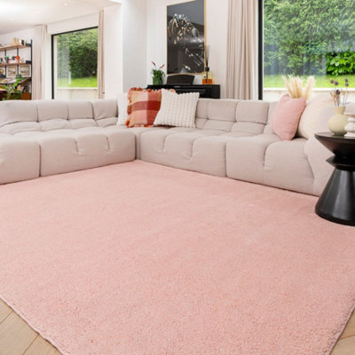 Loomed Machine Washable Shaggy Rug Blush Pink Fluffy Mats 200Cm X 290Cm - image 1