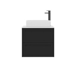 Royal Bathrooms Royal Bathroom Elmore 600mm Matt Nocturne Black Wall Mounted Bathroom Vanity Unit 2 Drawer Plain White Worktop With Lyon Basin - thumbnail 7