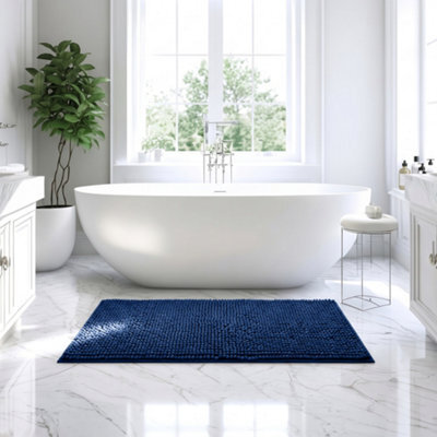Moonlight Bedding Plush Chenille Bathroom Floor Mat Non-Slip Quick-Dry Absorbent Bathroom & Doorway Shower Rug Navy 60X90 Cm - image 1