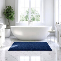 Moonlight Bedding Plush Chenille Bathroom Floor Mat Non-Slip Quick-Dry Absorbent Bathroom & Doorway Shower Rug Navy 60X90 Cm - thumbnail 1