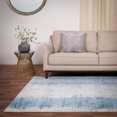 Aqua Viscose Easy To Clean Abstract Handmade , Luxurious , Modern Rug For Living Room, Bedroom - 120Cm X 170Cm