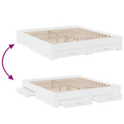 Berkfield Bed Frame With Drawers Without Mattress White 200X200 Cm - thumbnail 7
