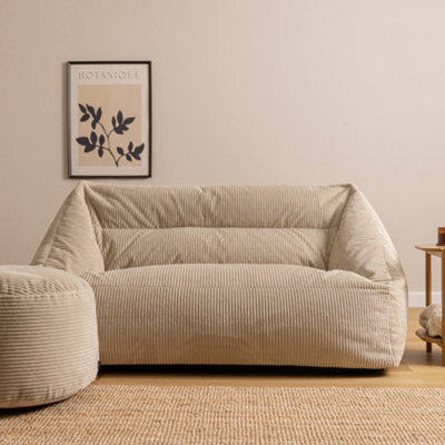 Icon Cecilia Jumbo Cord Sofa Bean Bag And Round Footstool, Stone - image 1