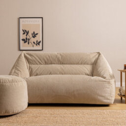 Icon Cecilia Jumbo Cord Sofa Bean Bag And Round Footstool, Stone